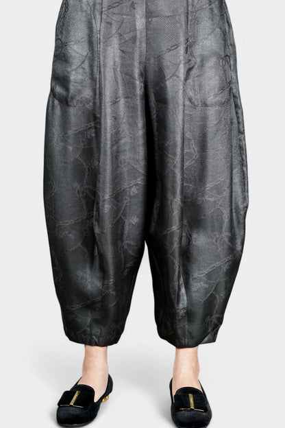 Handcrafted Gambiered Guangdong Gauze Premium Mulberry Silk Black Trousers