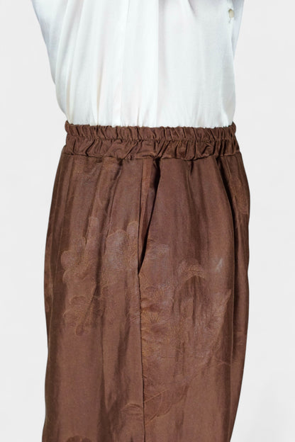 Gambiered Guangdong Gauze Silk Trousers | Tonal Floral Jacquard