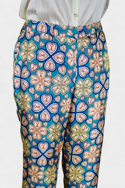 Made in Italy Mulberry Silk Trousers | Blue Floral Print