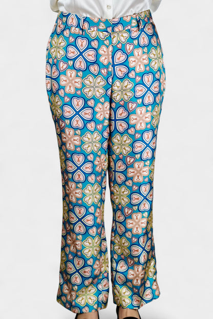 Made in Italy Mulberry Silk Trousers | Blue Floral Print