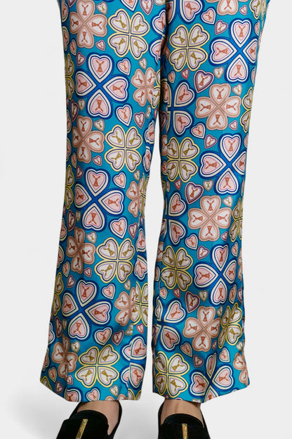 Made in Italy Mulberry Silk Trousers | Blue Floral Print