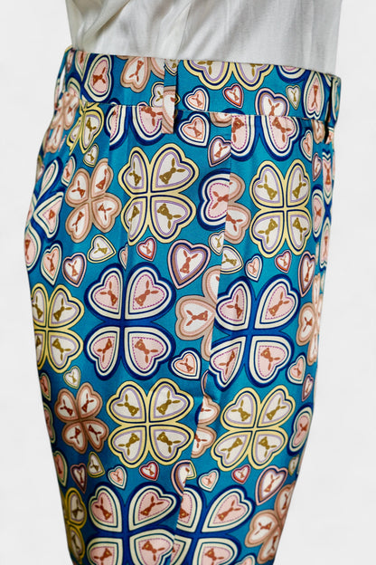 Made in Italy Mulberry Silk Trousers | Blue Floral Print