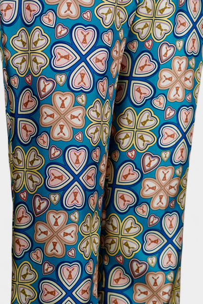 Made in Italy Mulberry Silk Trousers | Blue Floral Print