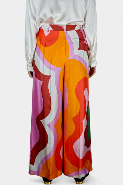 Made in Italy Mulberry Silk Trousers | Multi-Colour Abstract Print