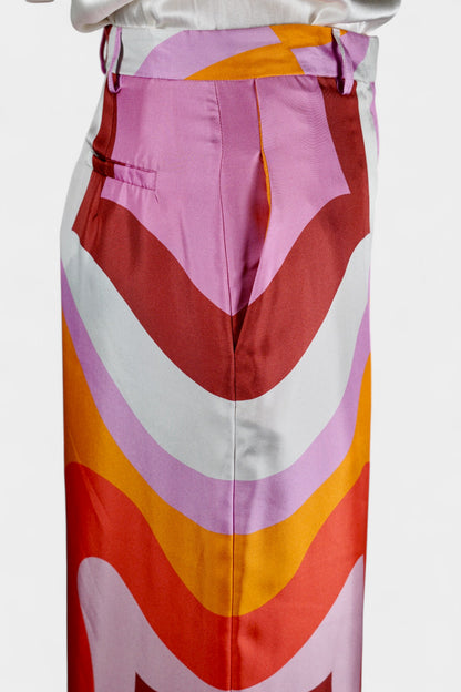 Made in Italy Mulberry Silk Trousers | Multi-Colour Abstract Print