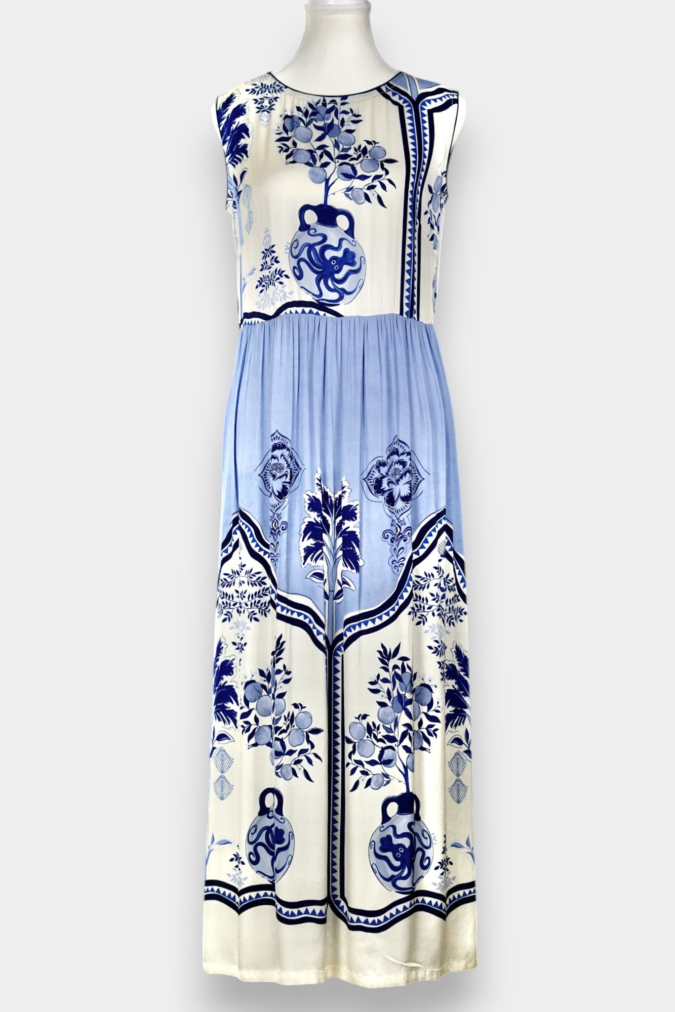 Mulberry Silk Maxi Dress | Blue & White Porcelain Print