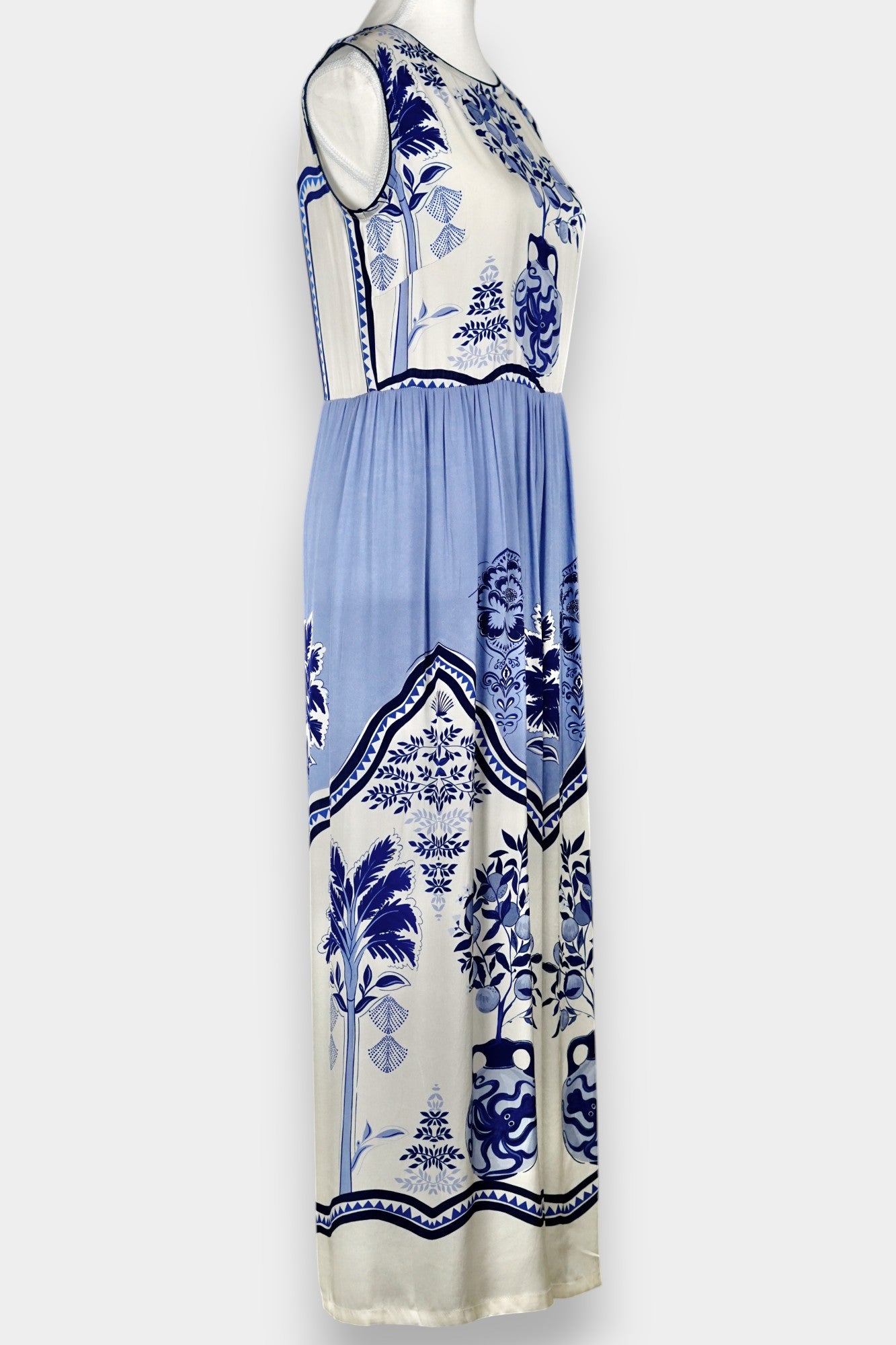 Mulberry Silk Maxi Dress | Blue & White Porcelain Print
