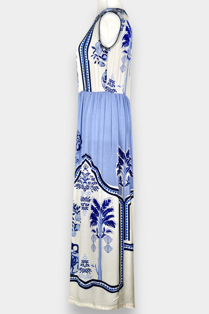 Mulberry Silk Maxi Dress | Blue & White Porcelain Print