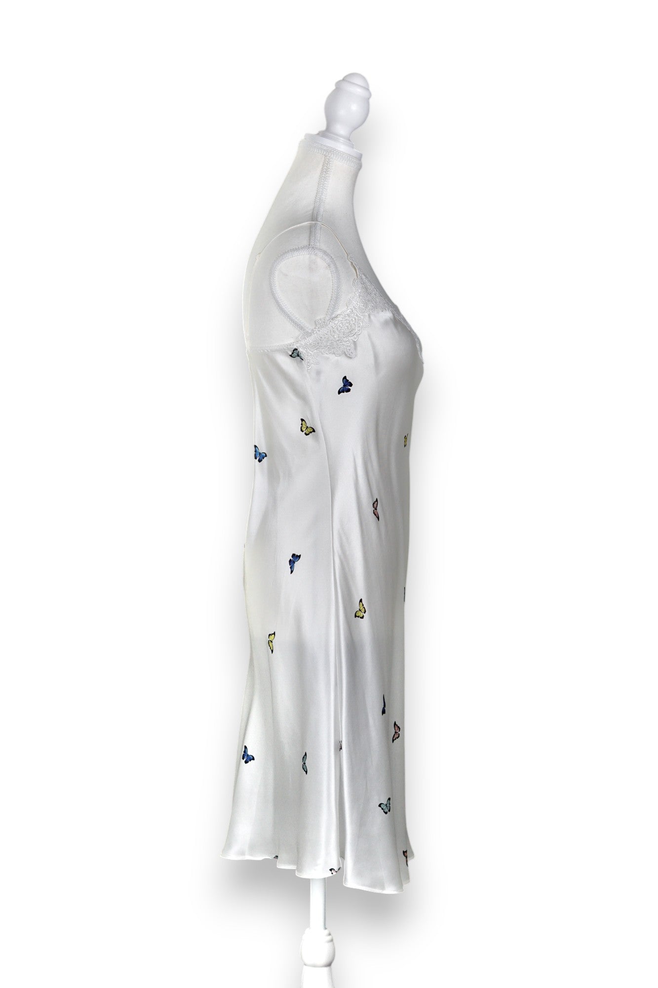 Handcrafted Mulberry Silk Slip Dress | White Butterfly Print