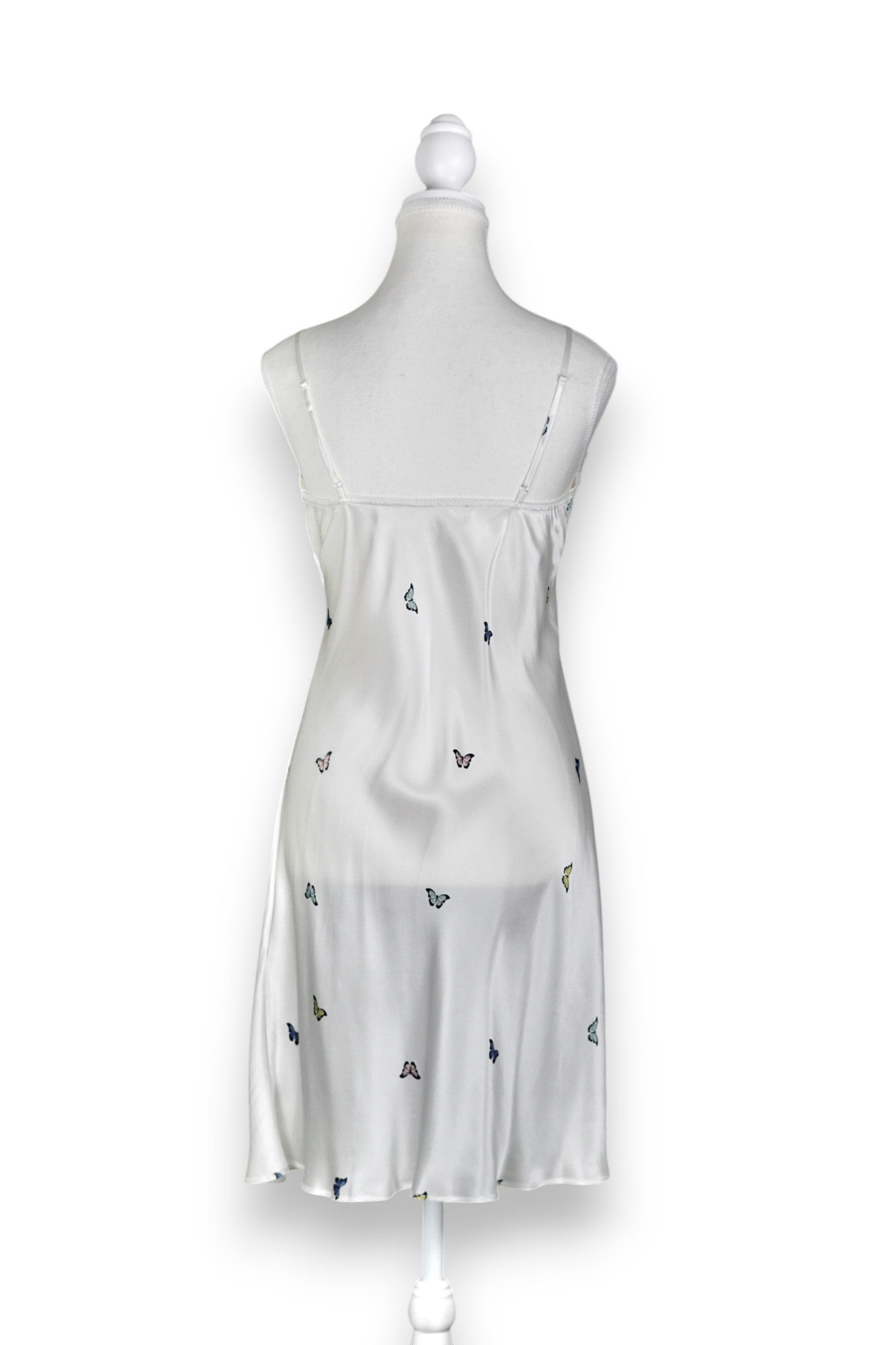Handcrafted Mulberry Silk Slip Dress | White Butterfly Print