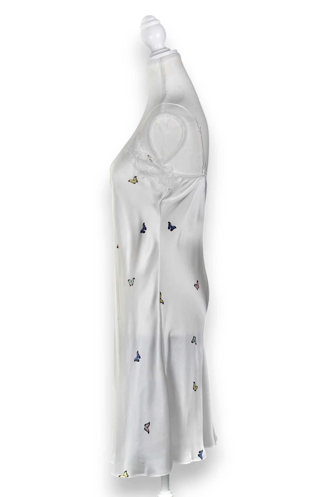 Handcrafted Mulberry Silk Slip Dress | White Butterfly Print