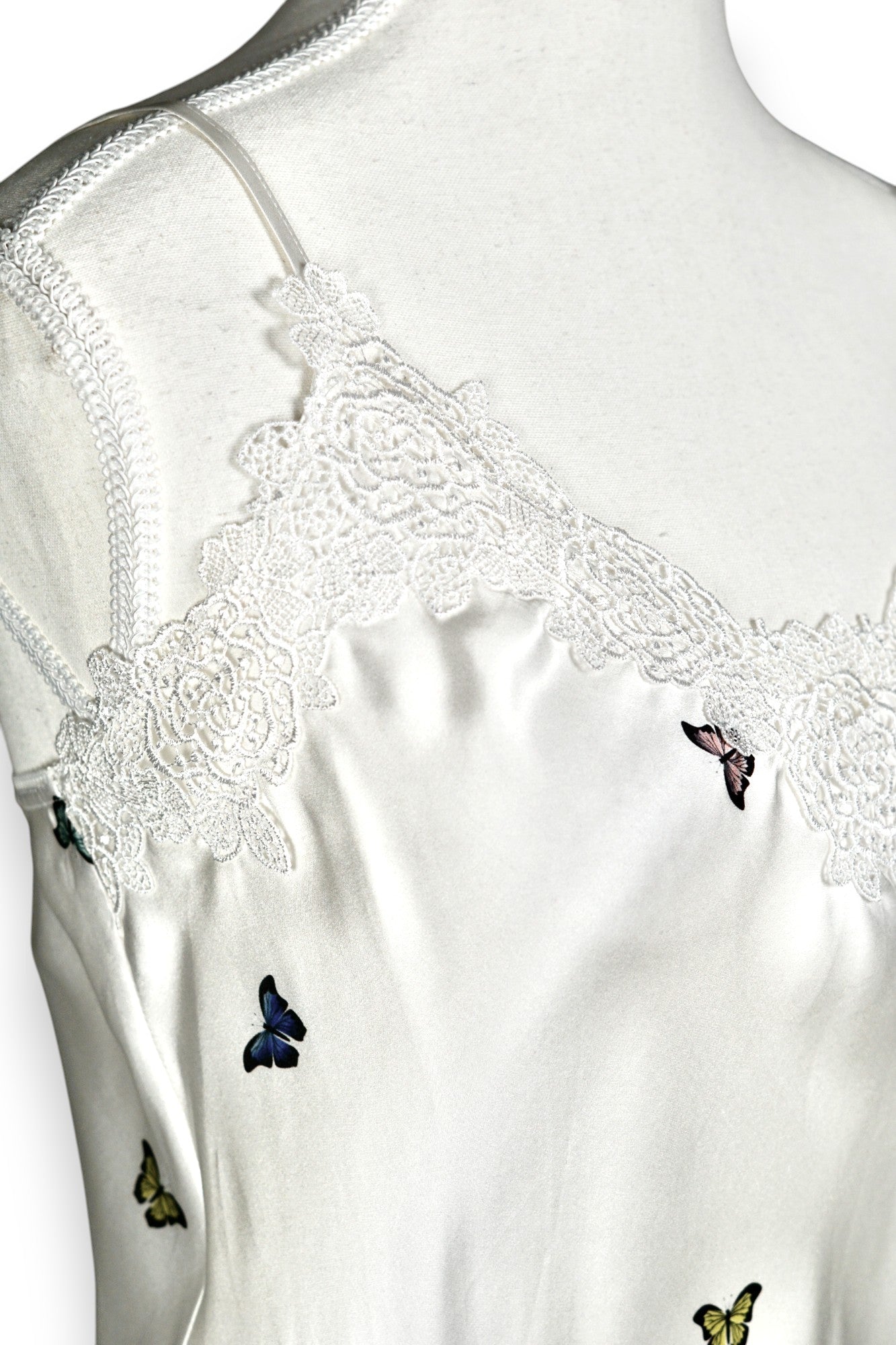 Handcrafted Mulberry Silk Slip Dress | White Butterfly Print