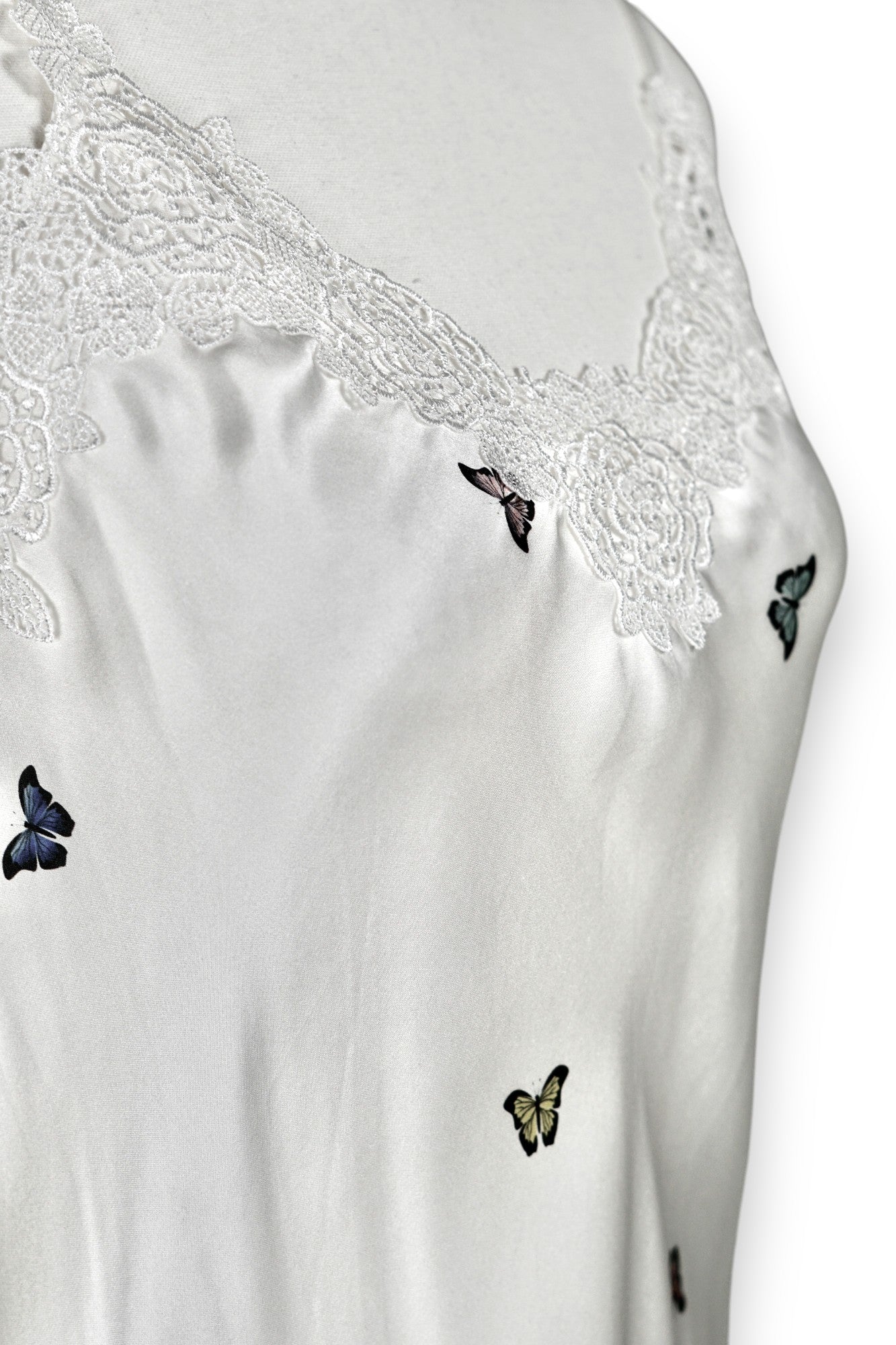 Handcrafted Mulberry Silk Slip Dress | White Butterfly Print