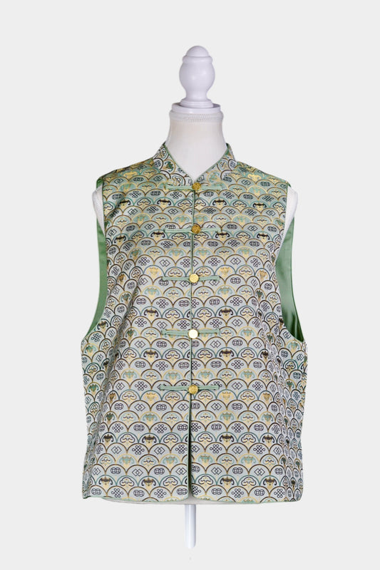 Handmade Song Dynasty Brocade Silk Vest | Geometric Floral Pattern