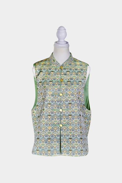 Handmade Song Dynasty Brocade Silk Vest | Geometric Floral Pattern