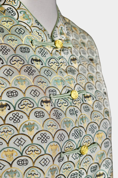 Handmade Song Dynasty Brocade Silk Vest | Geometric Floral Pattern