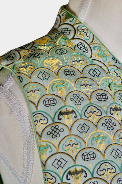 Handmade Song Dynasty Brocade Silk Vest | Geometric Floral Pattern