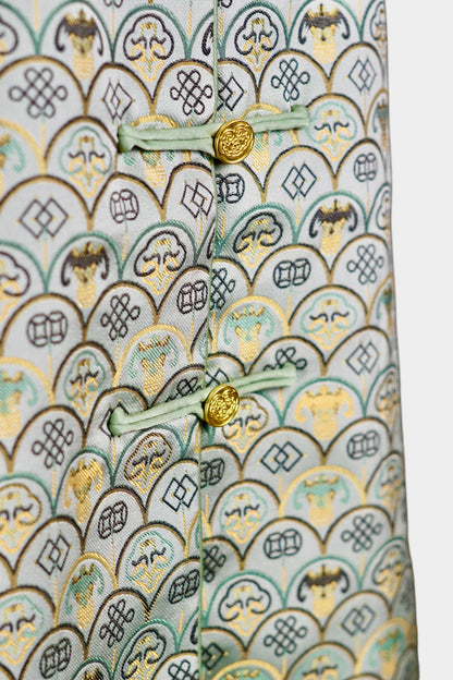 Handmade Song Dynasty Brocade Silk Vest | Geometric Floral Pattern