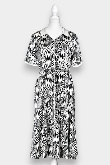 Mulberry Silk Dress | Black & White Abstract Print
