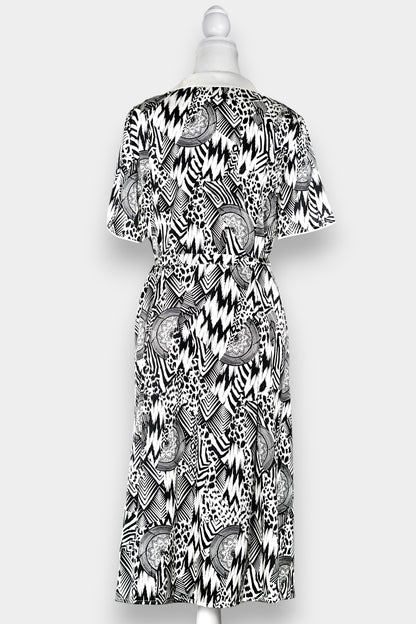 Mulberry Silk Dress | Black & White Abstract Print