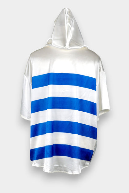 Mulberry Silk Striped Hooded Short-Sleeve Top