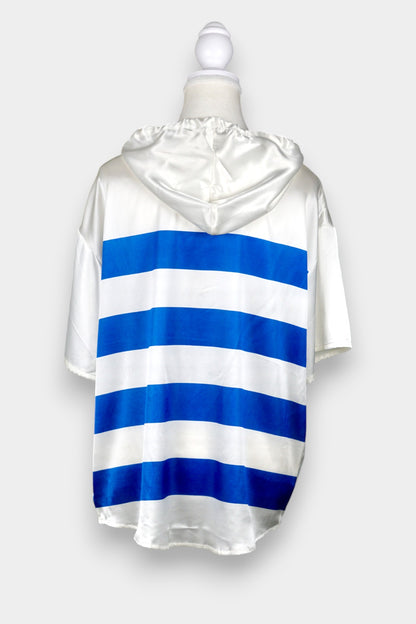 Mulberry Silk Striped Hooded Short-Sleeve Top