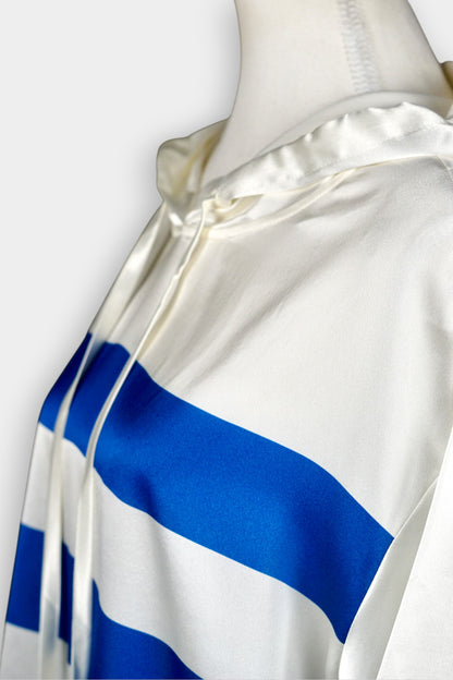 Mulberry Silk Striped Hooded Short-Sleeve Top