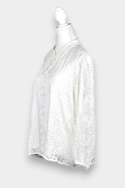 Mulberry Silk Embroidered Mandarin Collar Top