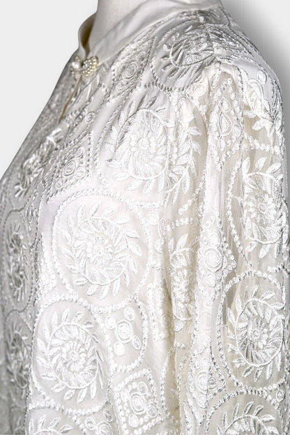 Mulberry Silk Embroidered Mandarin Collar Top