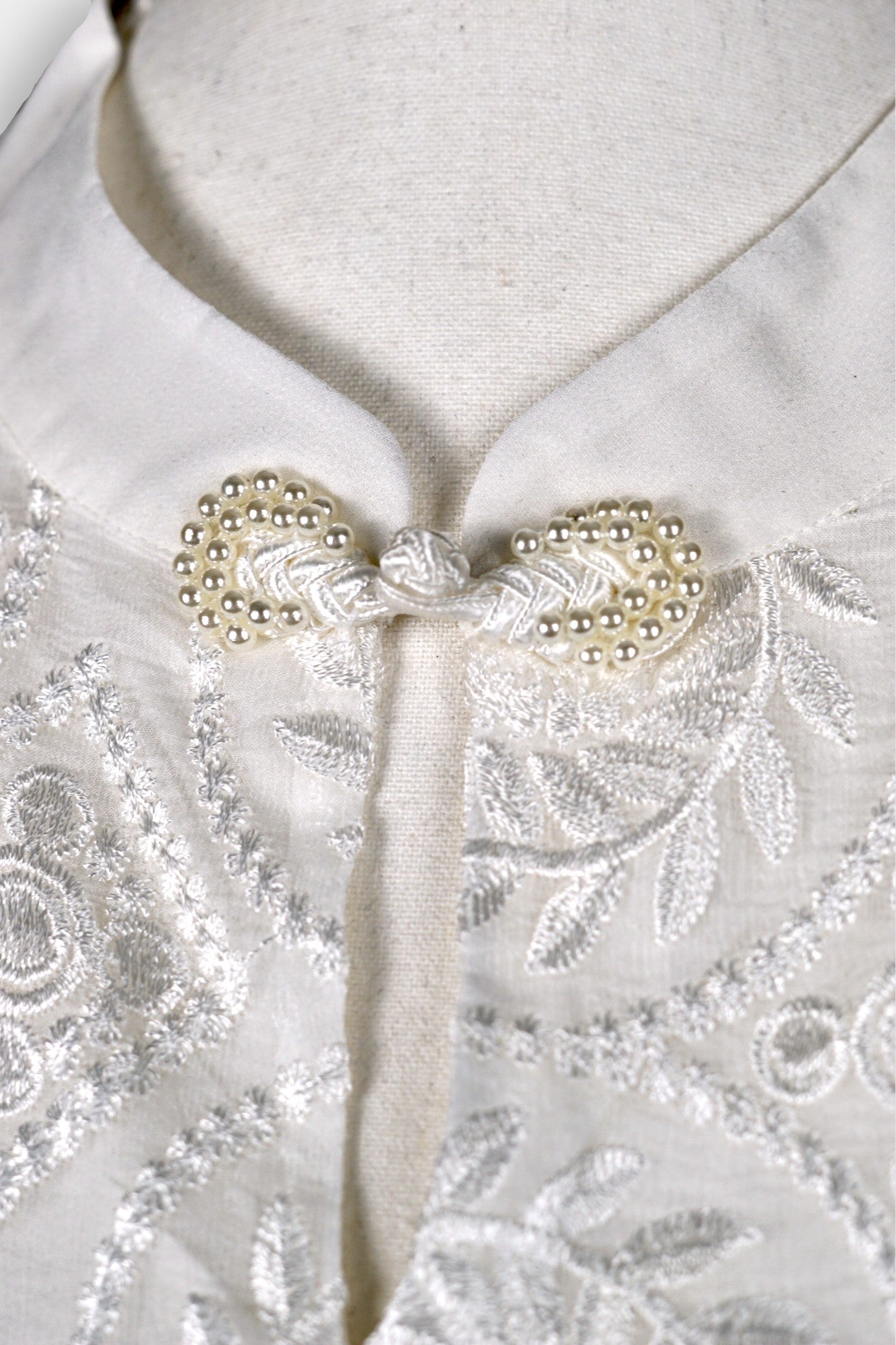 Embroidered Silk Blouse with Mandarin Collar in White