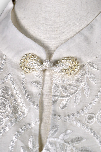 Mulberry Silk Embroidered Mandarin Collar Top