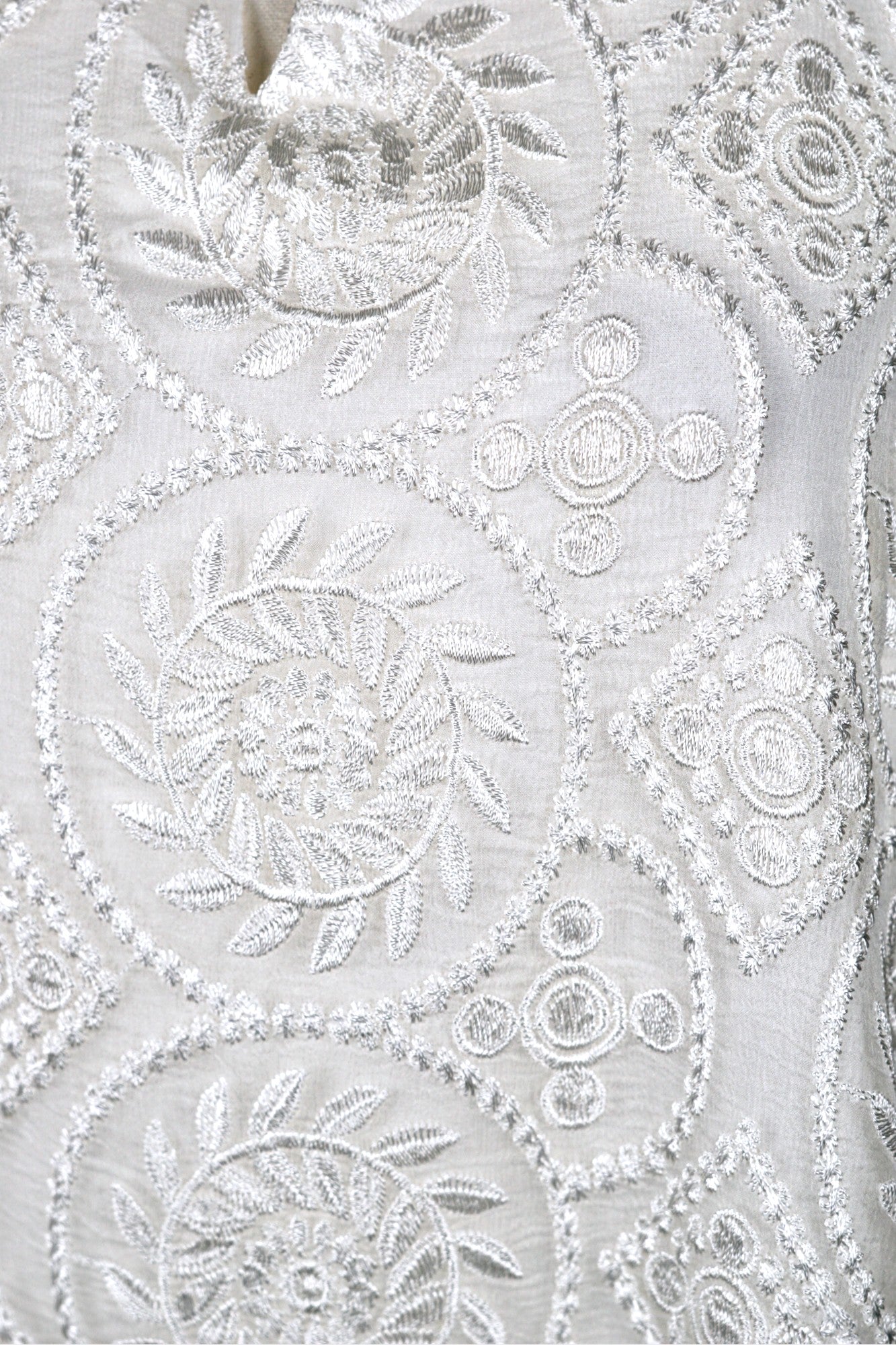 Embroidered Silk Blouse with Mandarin Collar in White