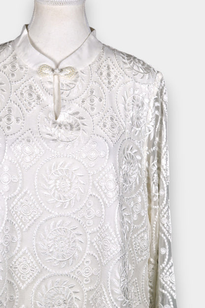 Mulberry Silk Embroidered Mandarin Collar Top