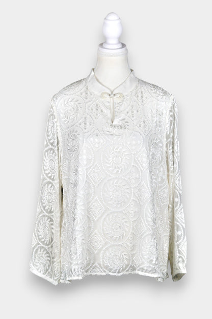 Mulberry Silk Embroidered Mandarin Collar Top