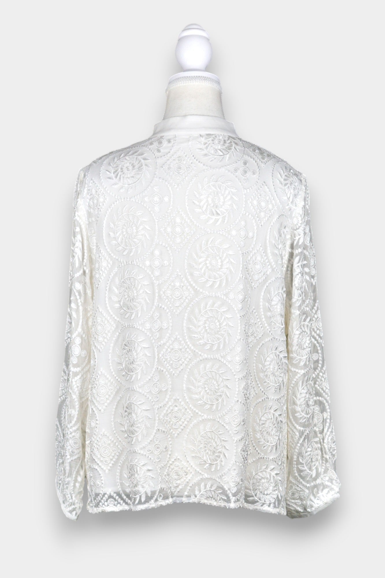 Embroidered Silk Blouse with Mandarin Collar in White