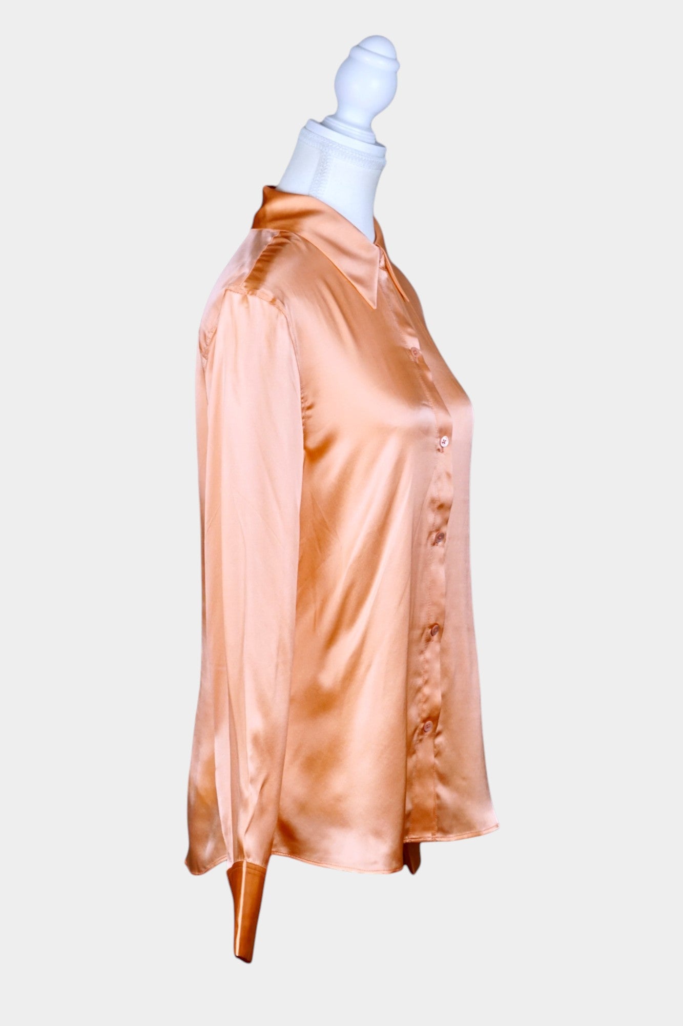 Pure Silk Satin Button-Up Blouse in Coral Pink