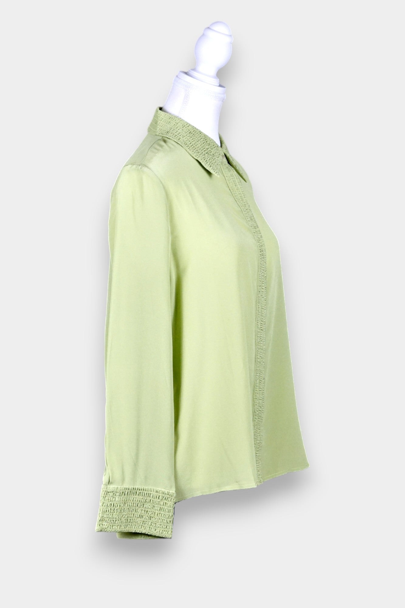 Mulberry Silk Blouse | Pistachio Green with Smocked Detailing