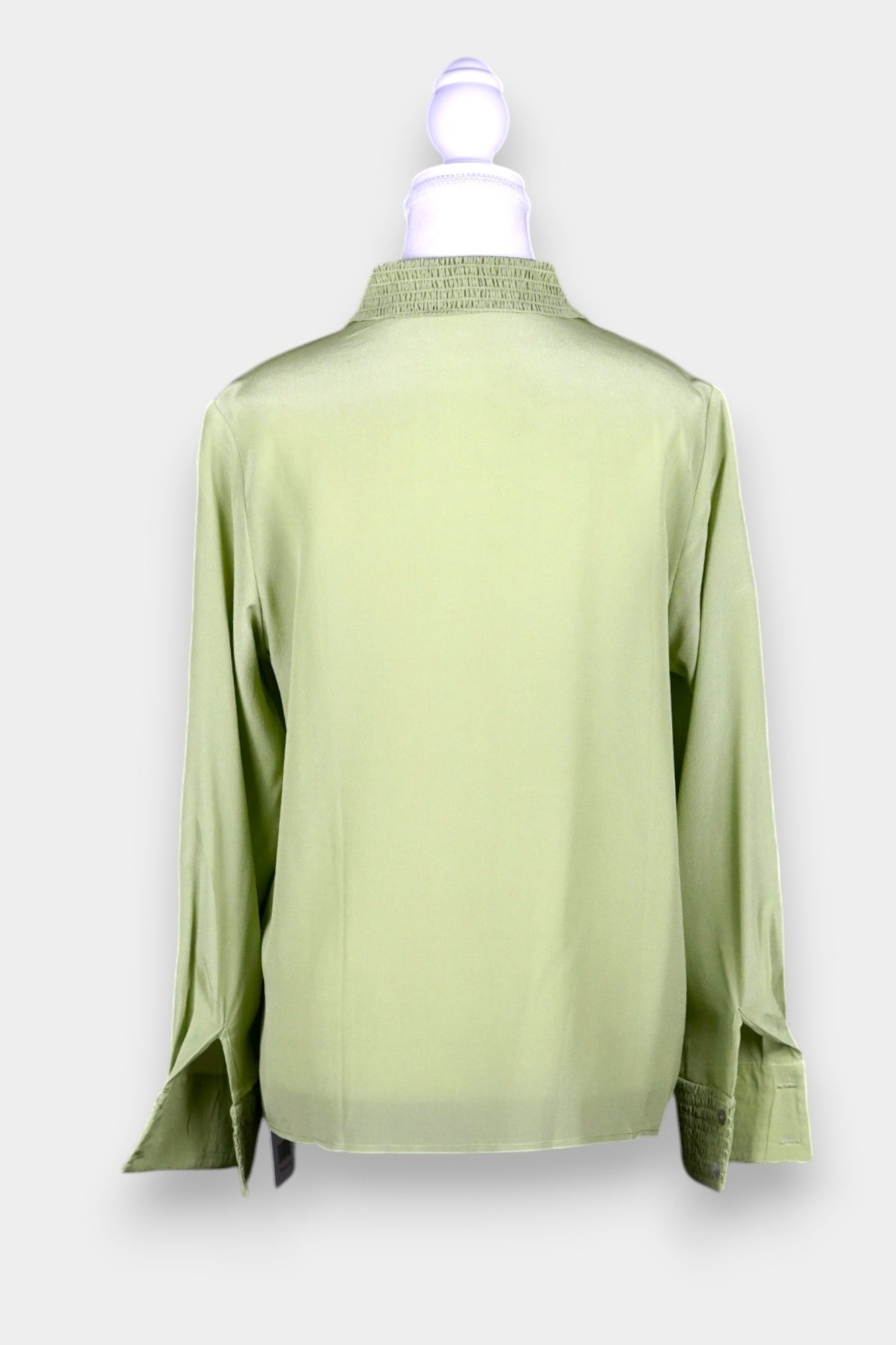 Mulberry Silk Blouse | Pistachio Green with Smocked Detailing