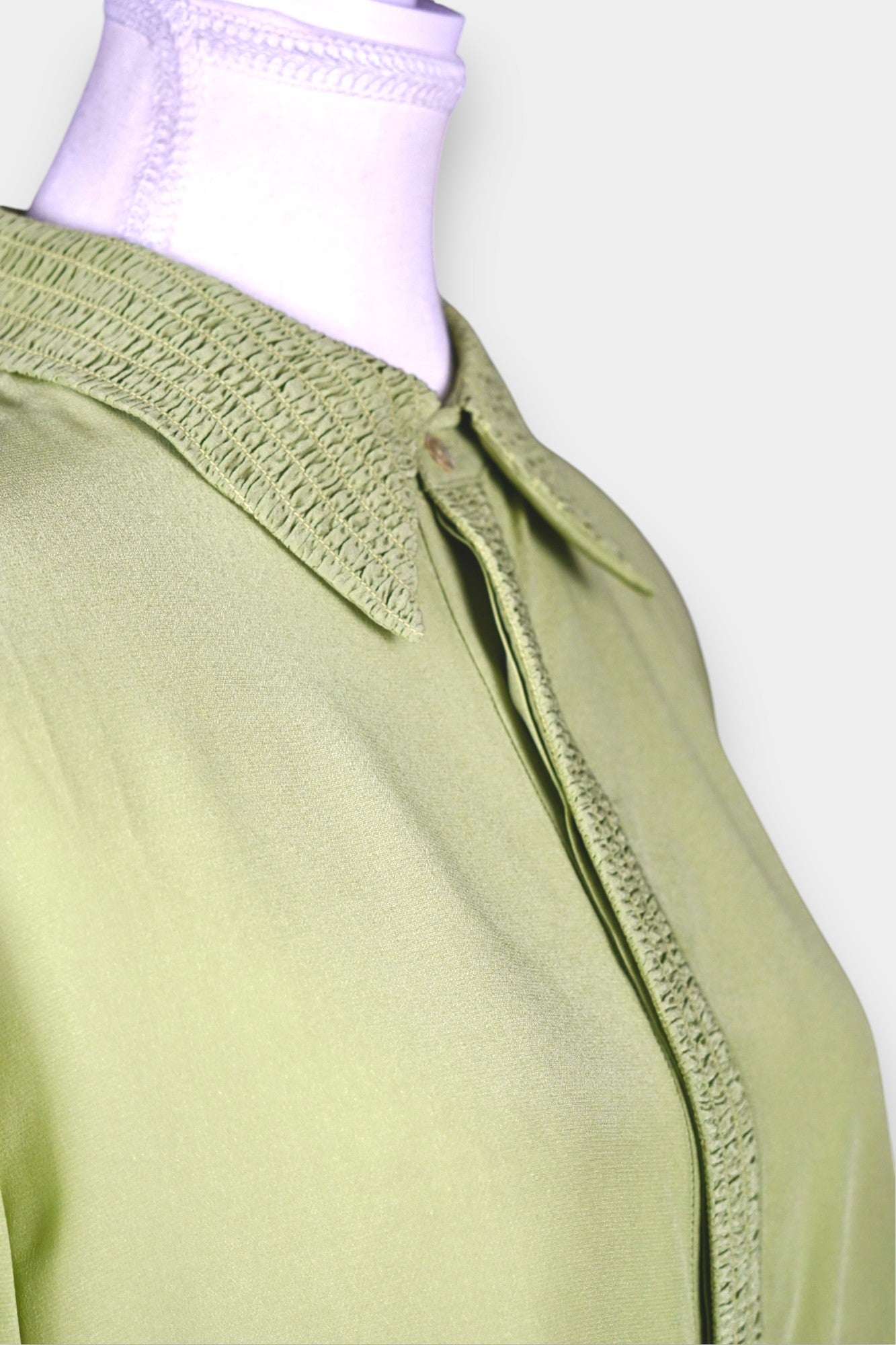 Mulberry Silk Blouse | Pistachio Green with Smocked Detailing