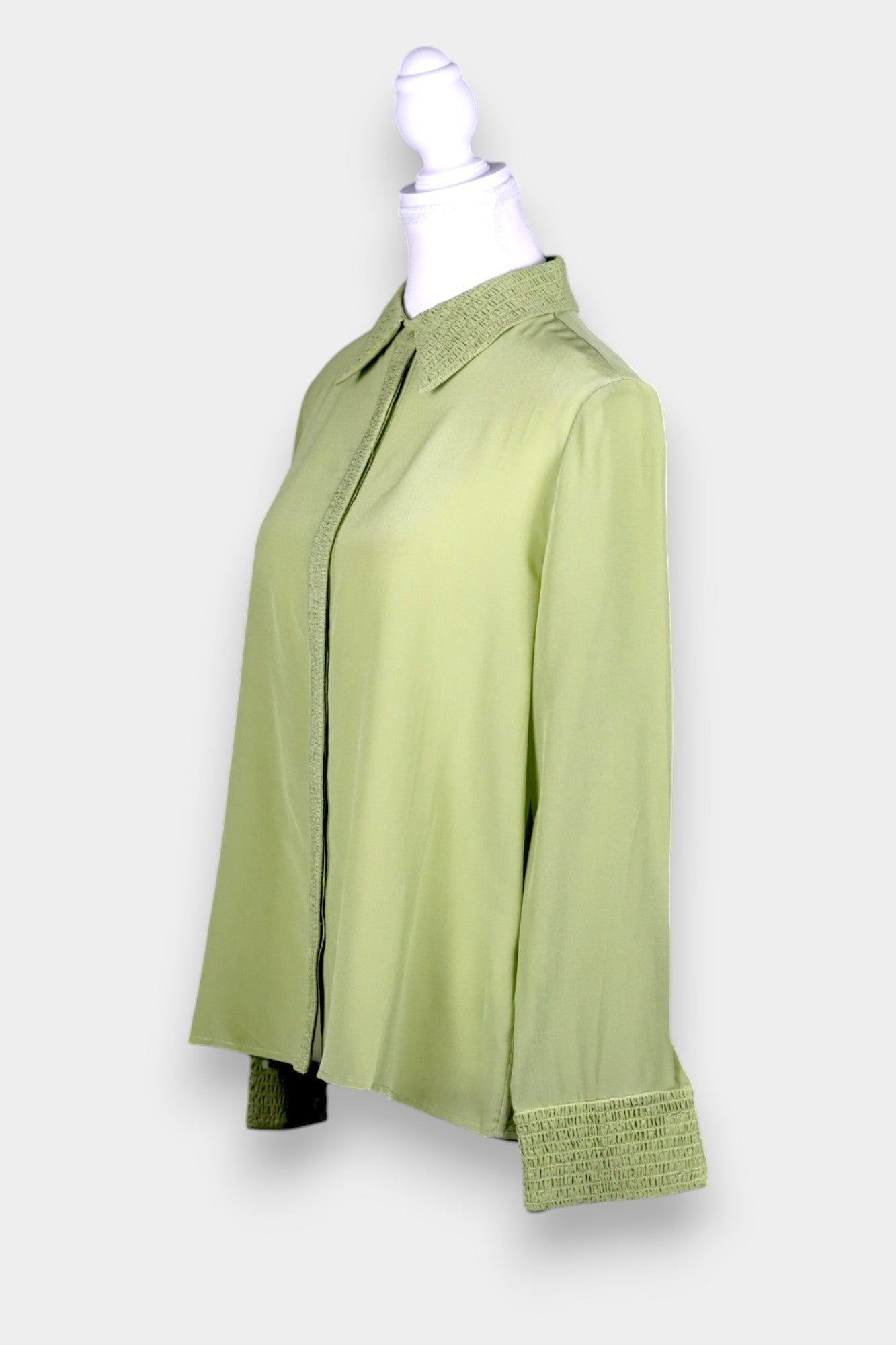 Mulberry Silk Blouse | Pistachio Green with Smocked Detailing