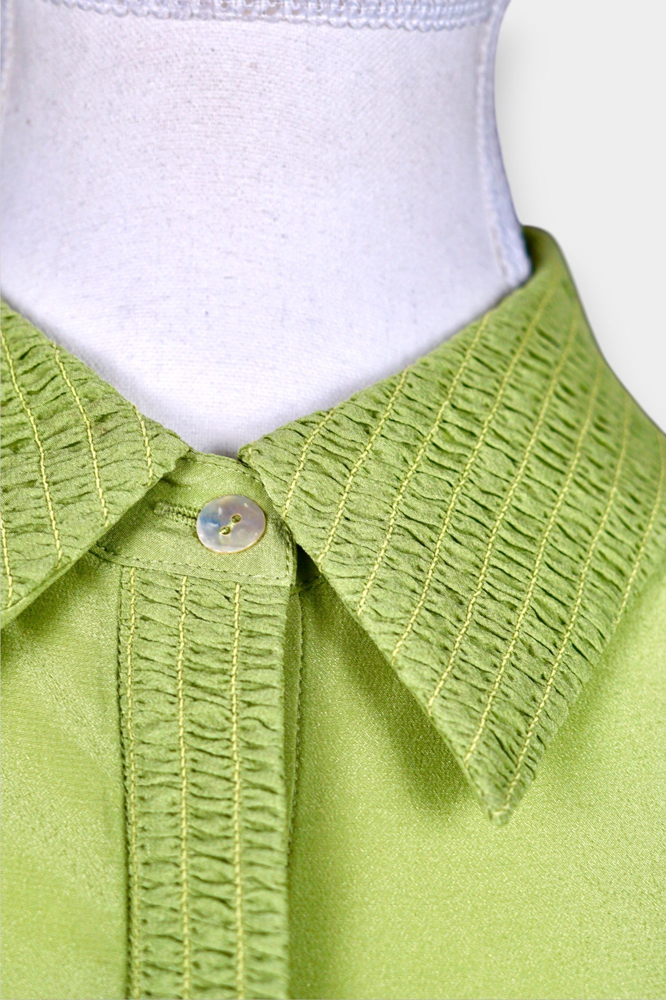 Mulberry Silk Blouse | Pistachio Green with Smocked Detailing