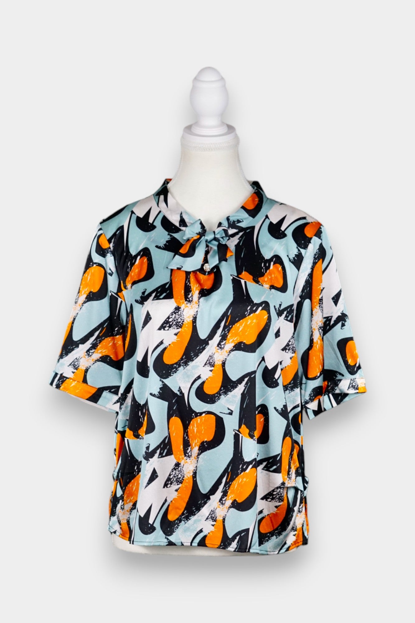 Mulberry Silk Blouse | Blue with Abstract Floral Print