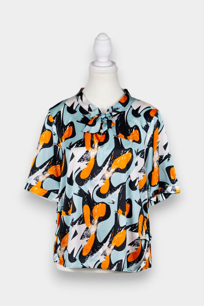 Mulberry Silk Bow-Neck Short Sleeve Top