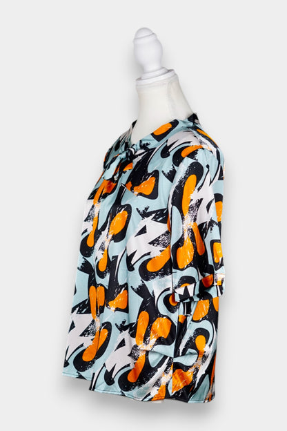 Mulberry Silk Bow-Neck Short Sleeve Top