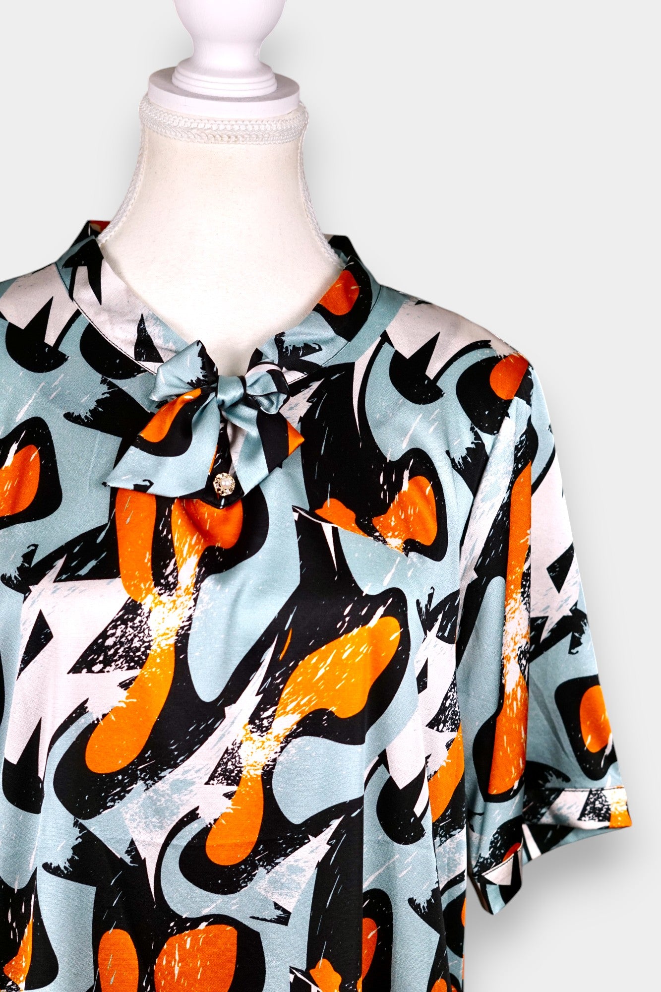 Mulberry Silk Blouse | Blue with Abstract Floral Print