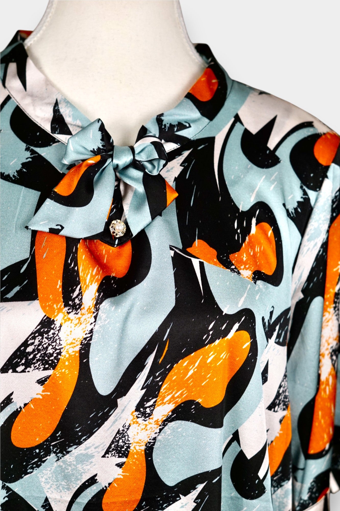 Mulberry Silk Blouse | Blue with Abstract Floral Print