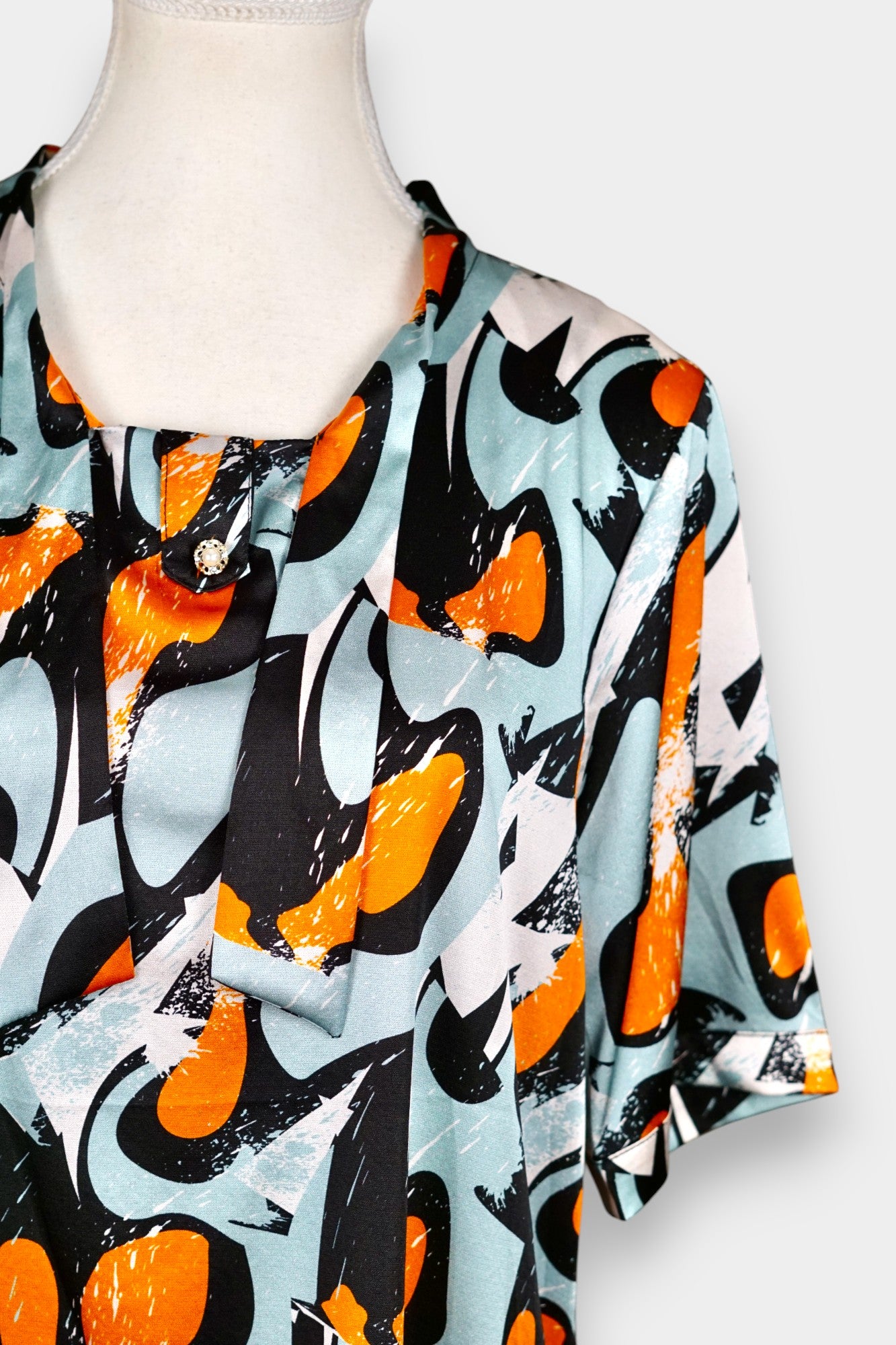 Mulberry Silk Blouse | Blue with Abstract Floral Print