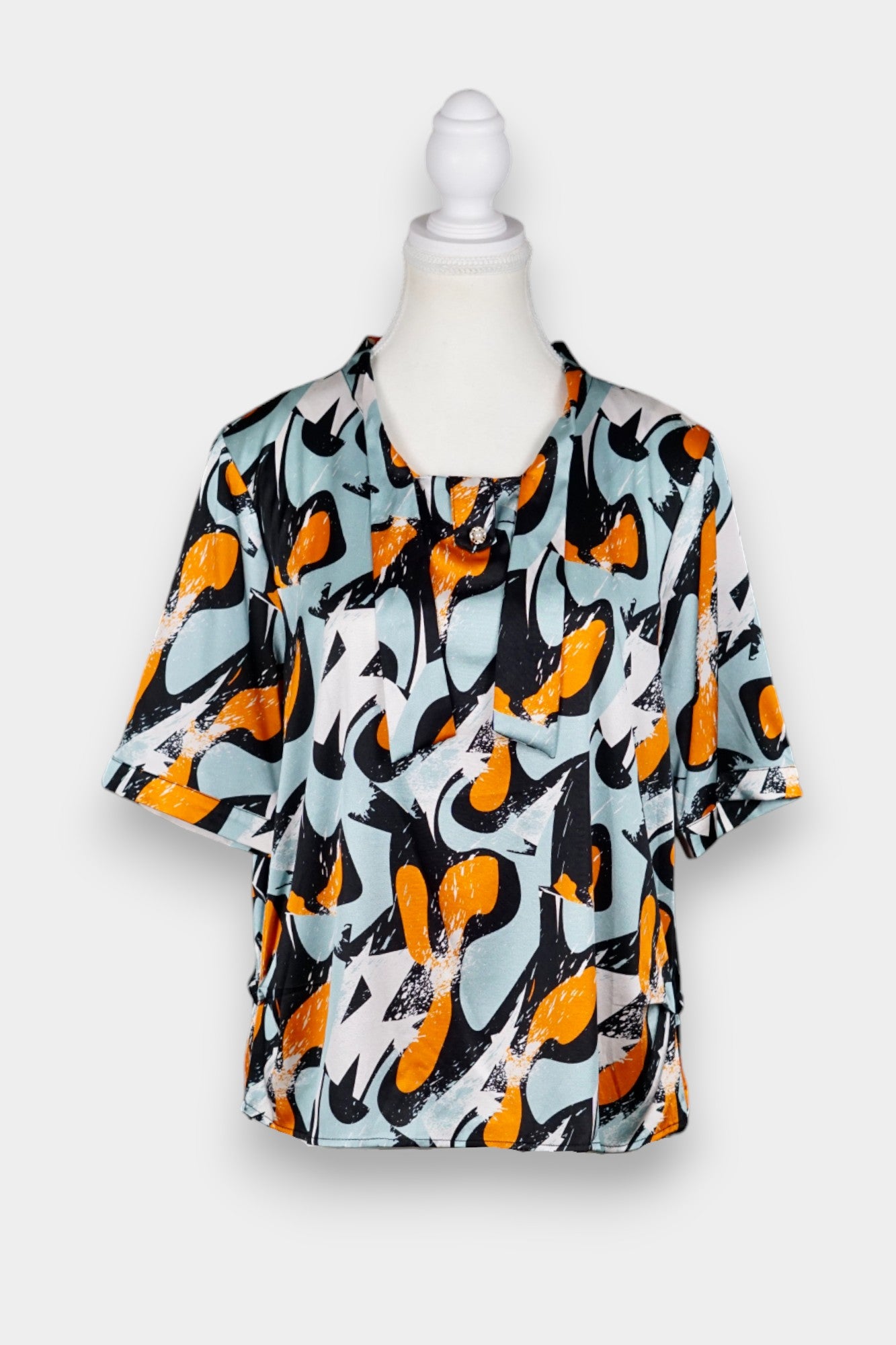 Mulberry Silk Blouse | Blue with Abstract Floral Print