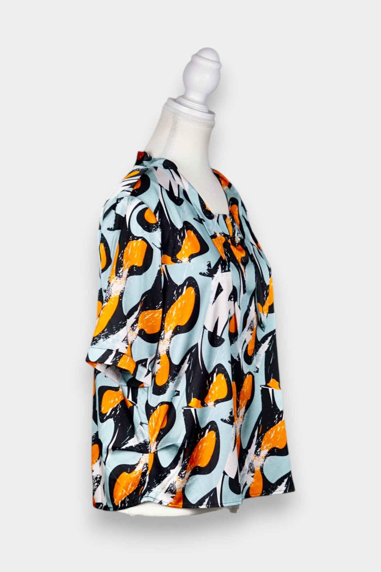 Mulberry Silk Blouse | Blue with Abstract Floral Print