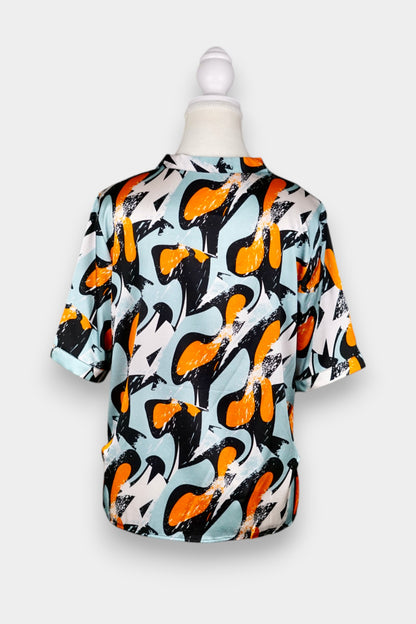 Mulberry Silk Bow-Neck Short Sleeve Top